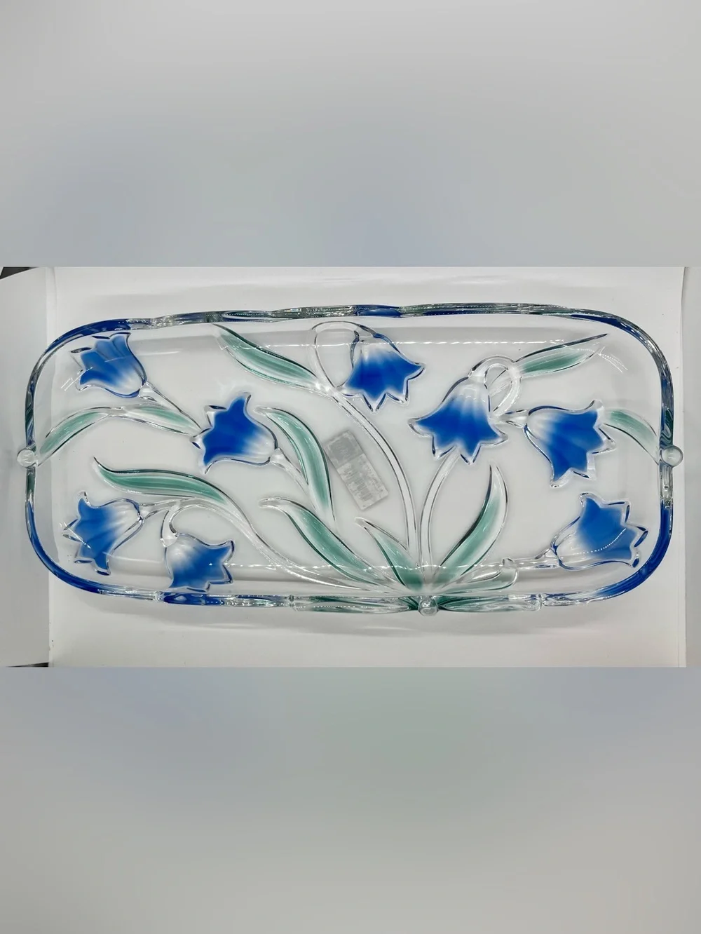 NWT Mikasa Floral Bluebells Rectangular Glass Canapé Serving Tray